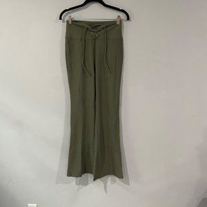 Halara Tie Waist Moss Green Ribbed Flare Leggings Size S